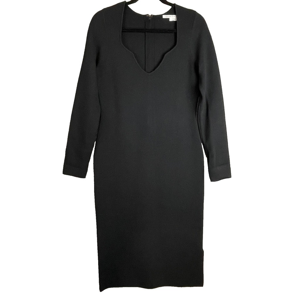 Veronica Beard Dress Womens Large Black Midi Cocktail LBD Closet Staple Vamp EUC